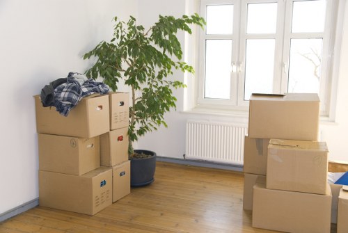 Packed boxes and furniture ready for local storage collection in Marylebone